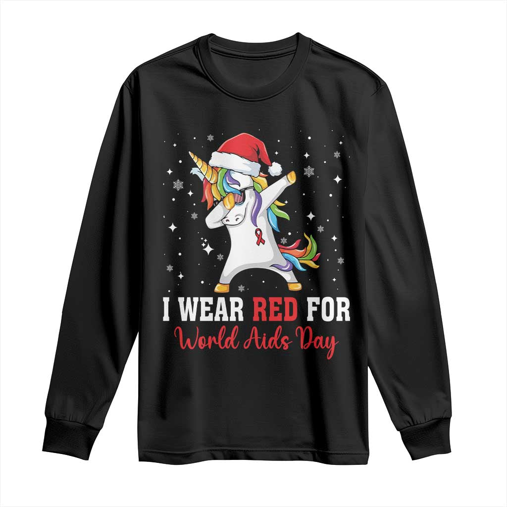 I Wear Red For World AIDS Day Long Sleeve Shirt Santa Unicorn Dabbing Christmas Gift TS12 Black Print Your Wear