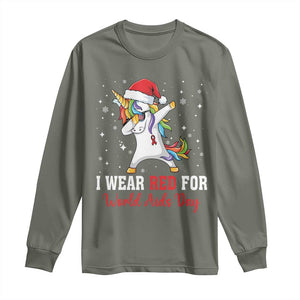I Wear Red For World AIDS Day Long Sleeve Shirt Santa Unicorn Dabbing Christmas Gift TS12 Military Green Print Your Wear