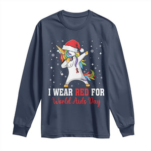 I Wear Red For World AIDS Day Long Sleeve Shirt Santa Unicorn Dabbing Christmas Gift TS12 Navy Print Your Wear