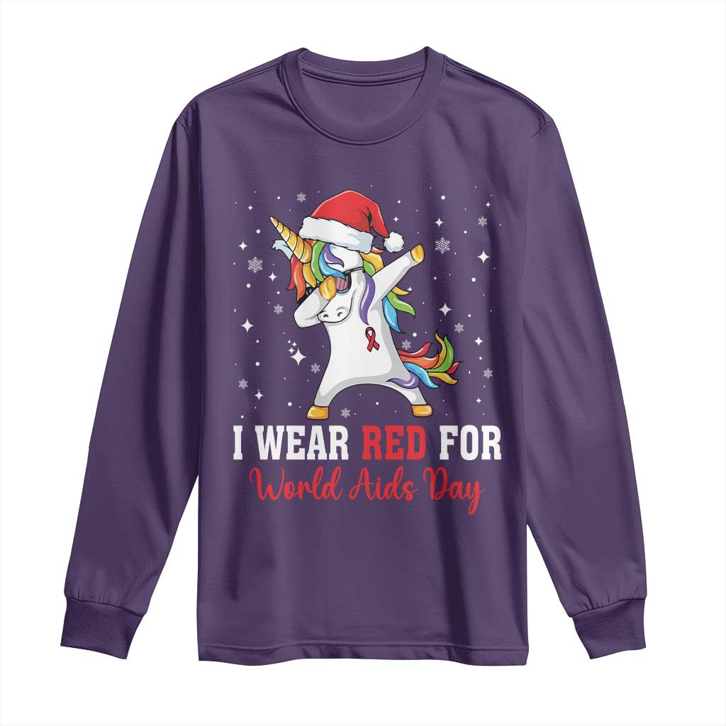 I Wear Red For World AIDS Day Long Sleeve Shirt Santa Unicorn Dabbing Christmas Gift TS12 Purple Print Your Wear