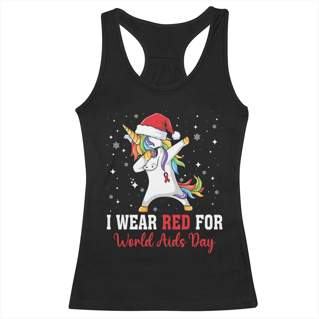 I Wear Red For World AIDS Day Racerback Tank Top Santa Unicorn Dabbing Christmas Gift - Print Your Wear