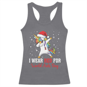 I Wear Red For World AIDS Day Racerback Tank Top Santa Unicorn Dabbing Christmas Gift - Print Your Wear