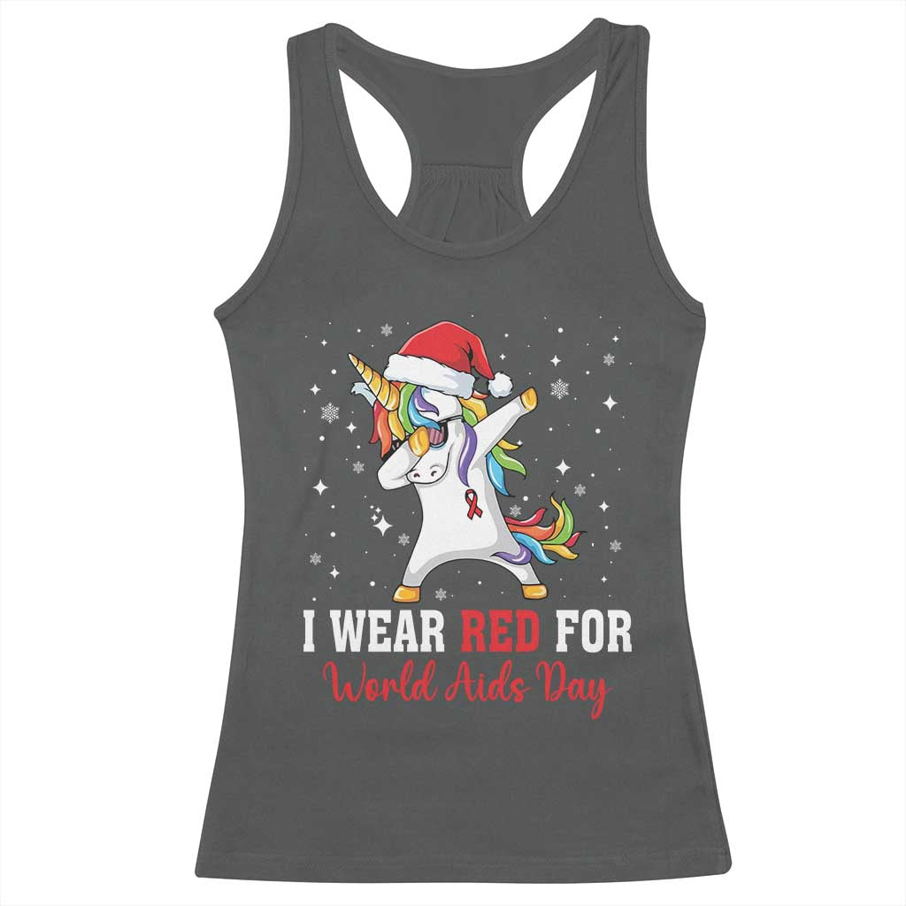 I Wear Red For World AIDS Day Racerback Tank Top Santa Unicorn Dabbing Christmas Gift - Print Your Wear