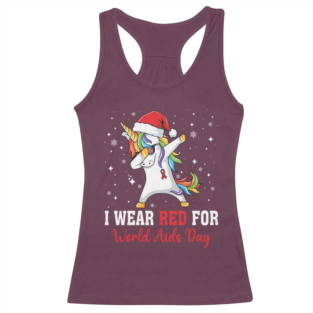 I Wear Red For World AIDS Day Racerback Tank Top Santa Unicorn Dabbing Christmas Gift - Print Your Wear