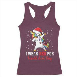 I Wear Red For World AIDS Day Racerback Tank Top Santa Unicorn Dabbing Christmas Gift - Print Your Wear