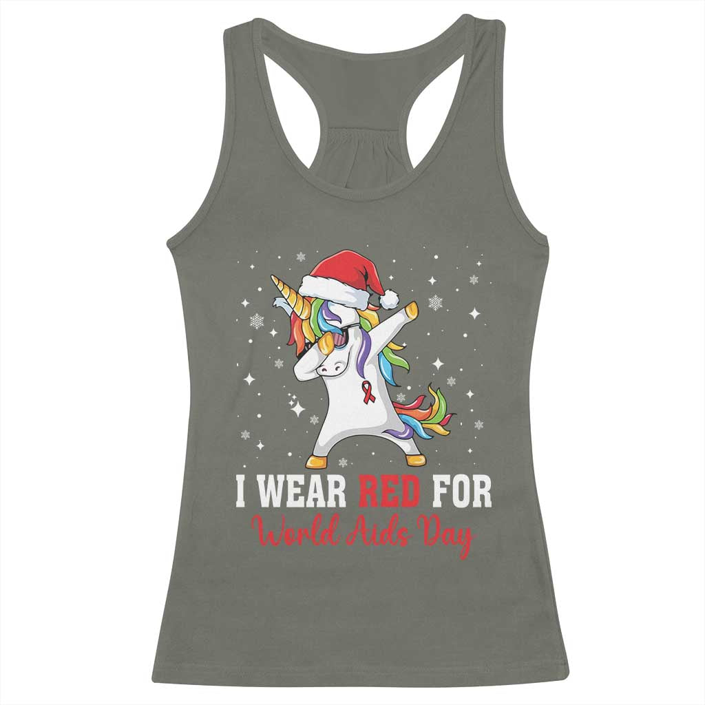 I Wear Red For World AIDS Day Racerback Tank Top Santa Unicorn Dabbing Christmas Gift TS12 Military Green Print Your Wear