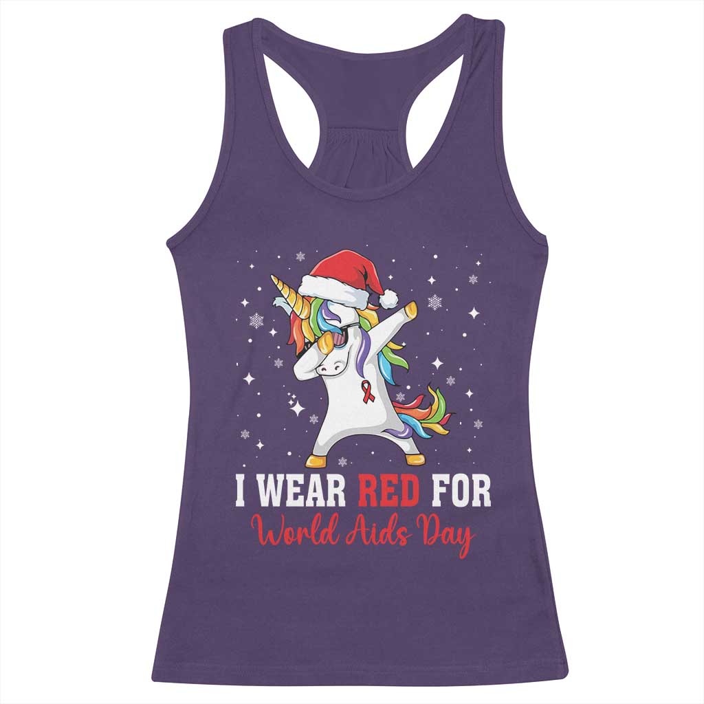 I Wear Red For World AIDS Day Racerback Tank Top Santa Unicorn Dabbing Christmas Gift - Print Your Wear