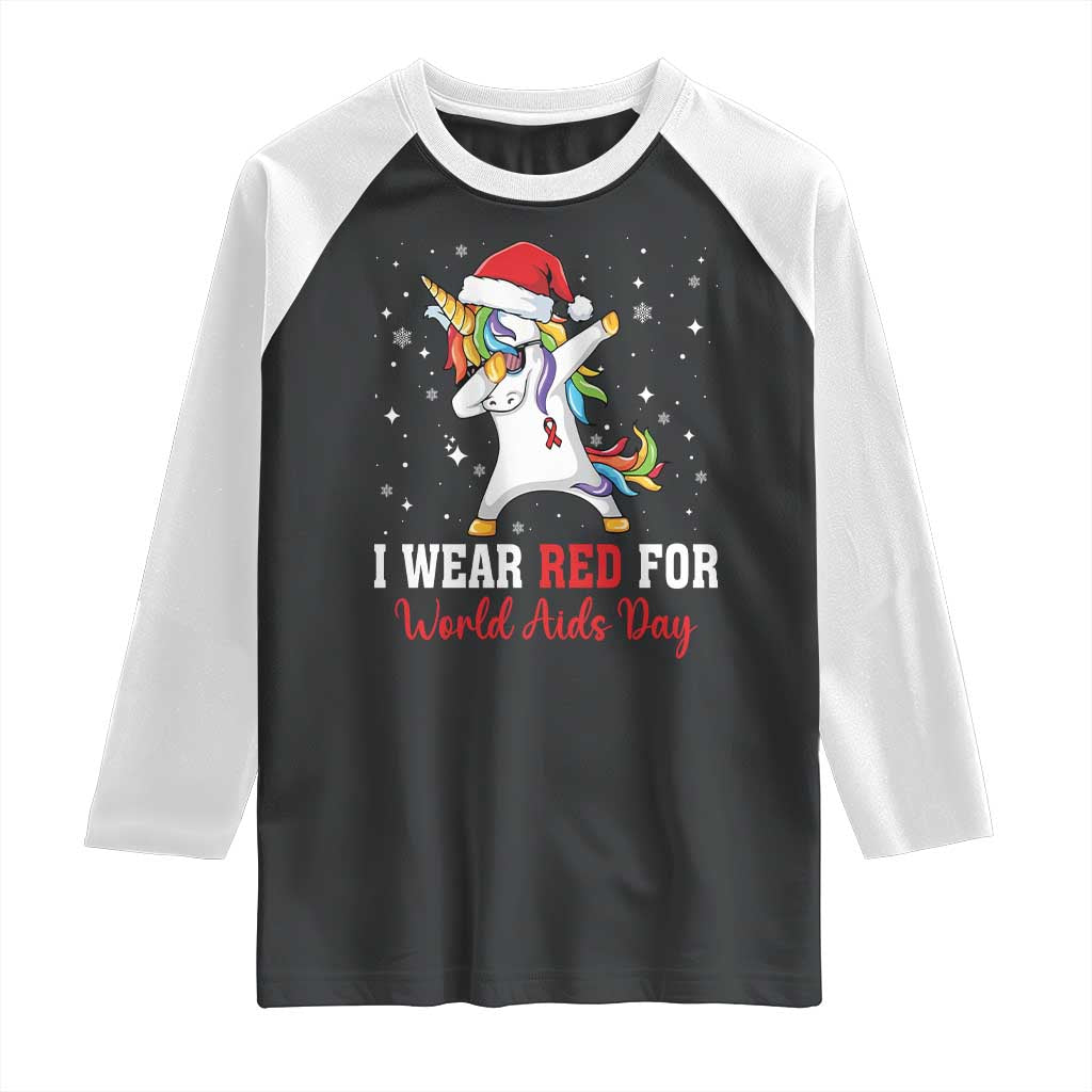 I Wear Red For World AIDS Day Raglan Shirt Santa Unicorn Dabbing Christmas Gift TS12 Black White Print Your Wear