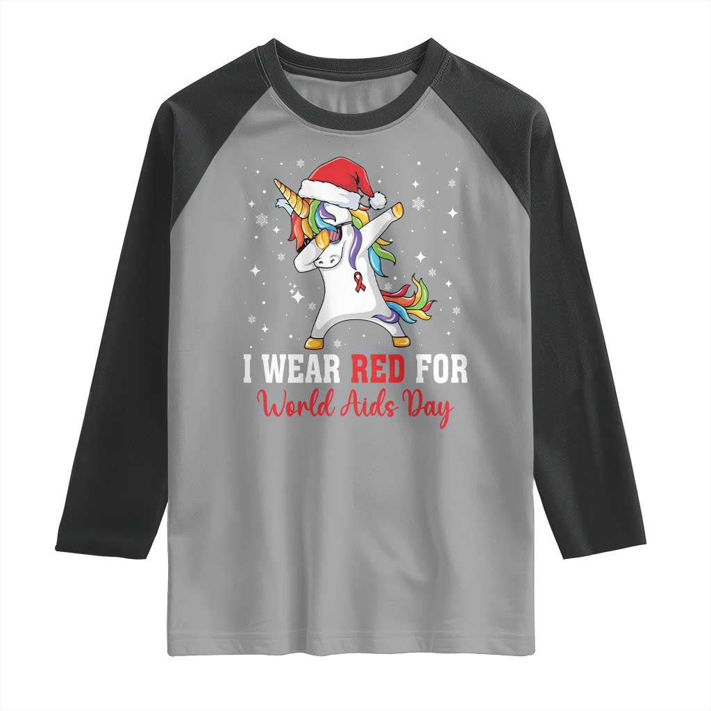 I Wear Red For World AIDS Day Raglan Shirt Santa Unicorn Dabbing Christmas Gift TS12 Sport Gray Black Print Your Wear