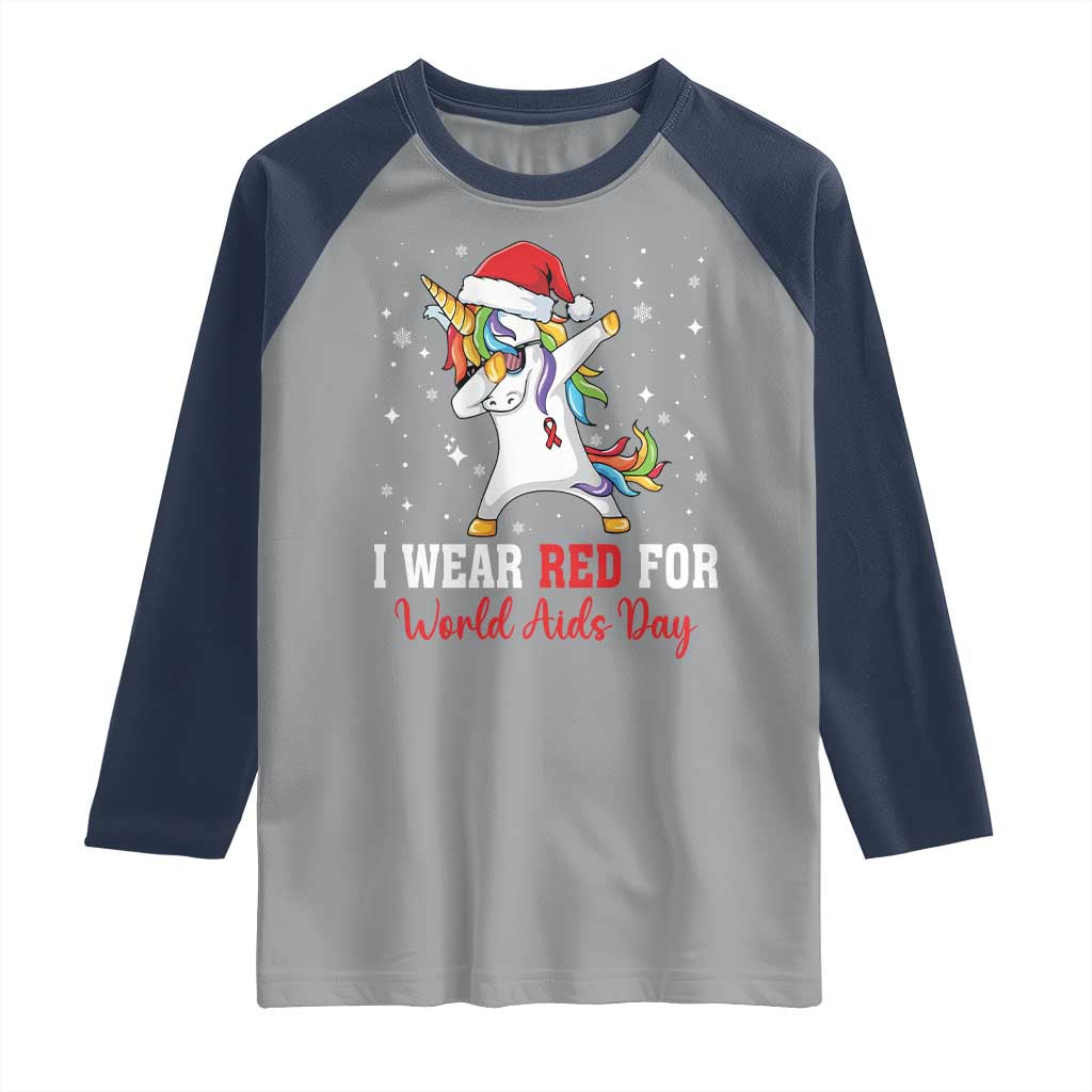 I Wear Red For World AIDS Day Raglan Shirt Santa Unicorn Dabbing Christmas Gift TS12 Sport Gray Navy Print Your Wear