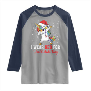 I Wear Red For World AIDS Day Raglan Shirt Santa Unicorn Dabbing Christmas Gift TS12 Sport Gray Navy Print Your Wear