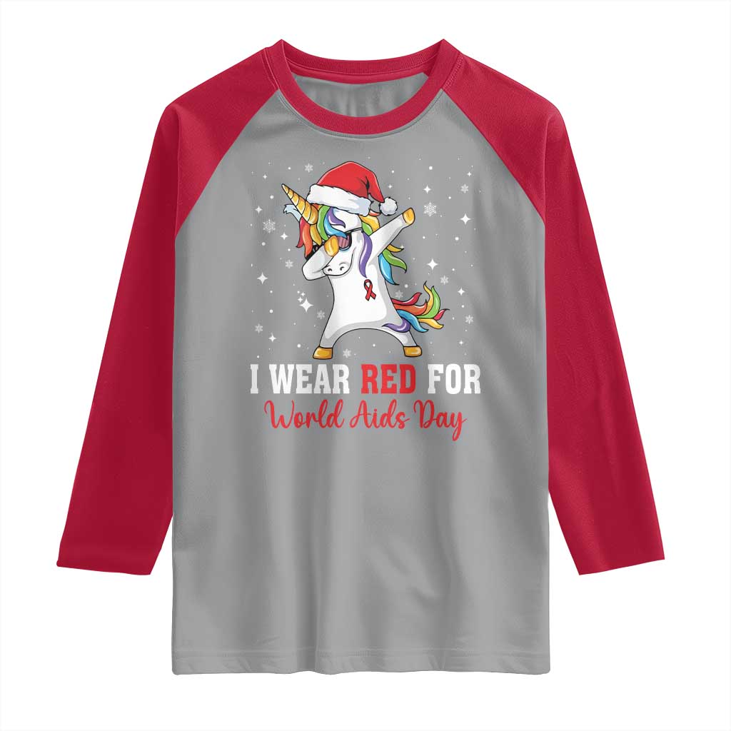I Wear Red For World AIDS Day Raglan Shirt Santa Unicorn Dabbing Christmas Gift TS12 Sport Gray Red Print Your Wear