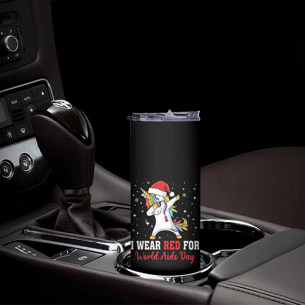 I Wear Red For World AIDS Day Skinny Tumbler Santa Unicorn Dabbing Christmas Gift TS12 Print Your Wear