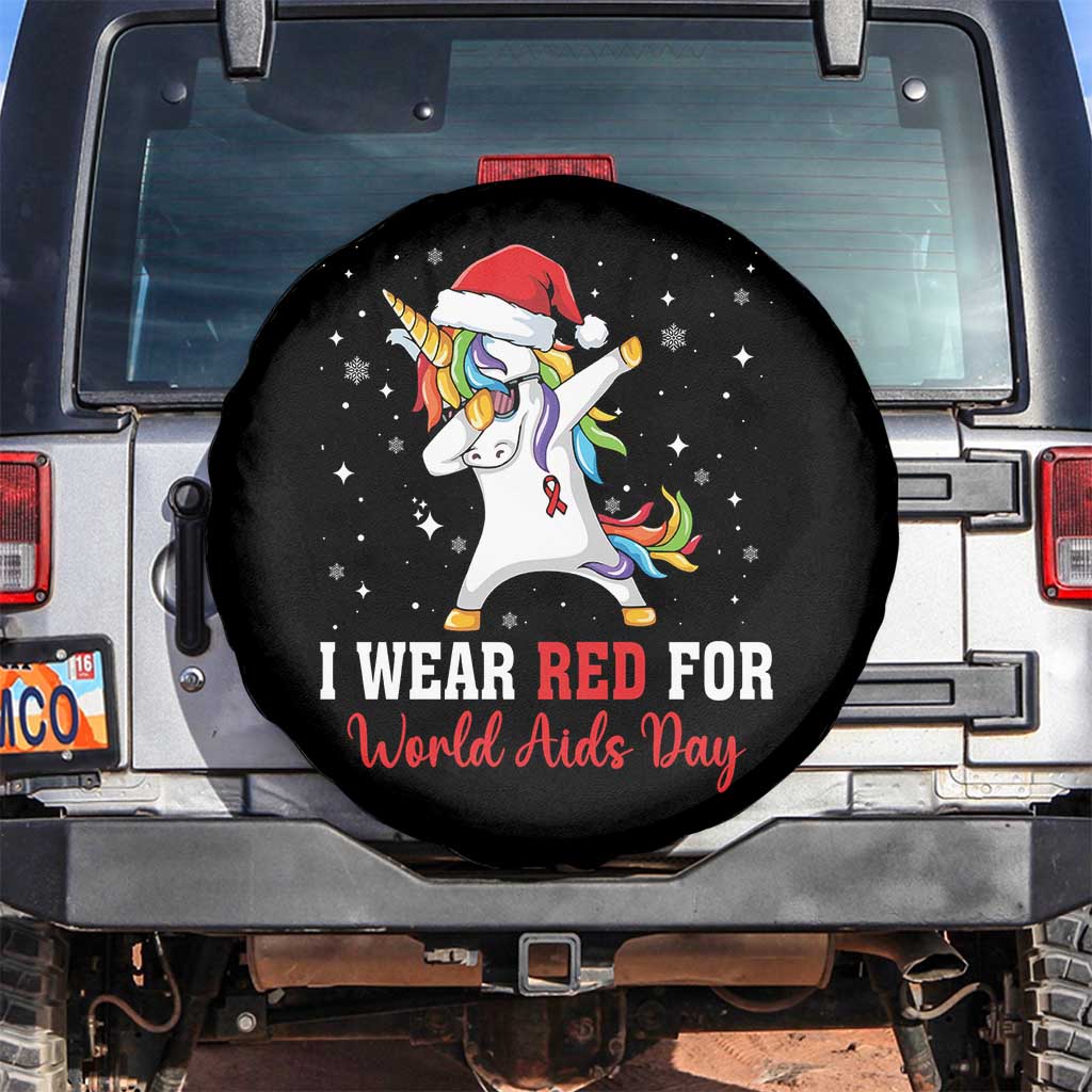 I Wear Red For World AIDS Day Spare Tire Cover Santa Unicorn Dabbing Christmas Gift TS12 No hole Black Print Your Wear