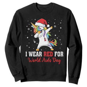 I Wear Red For World AIDS Day Sweatshirt Santa Unicorn Dabbing Christmas Gift TS12 Black Print Your Wear