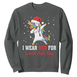 I Wear Red For World AIDS Day Sweatshirt Santa Unicorn Dabbing Christmas Gift TS12 Dark Heather Print Your Wear