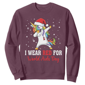 I Wear Red For World AIDS Day Sweatshirt Santa Unicorn Dabbing Christmas Gift TS12 Maroon Print Your Wear
