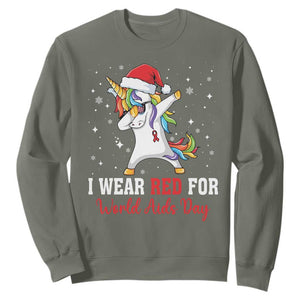 I Wear Red For World AIDS Day Sweatshirt Santa Unicorn Dabbing Christmas Gift TS12 Military Green Print Your Wear