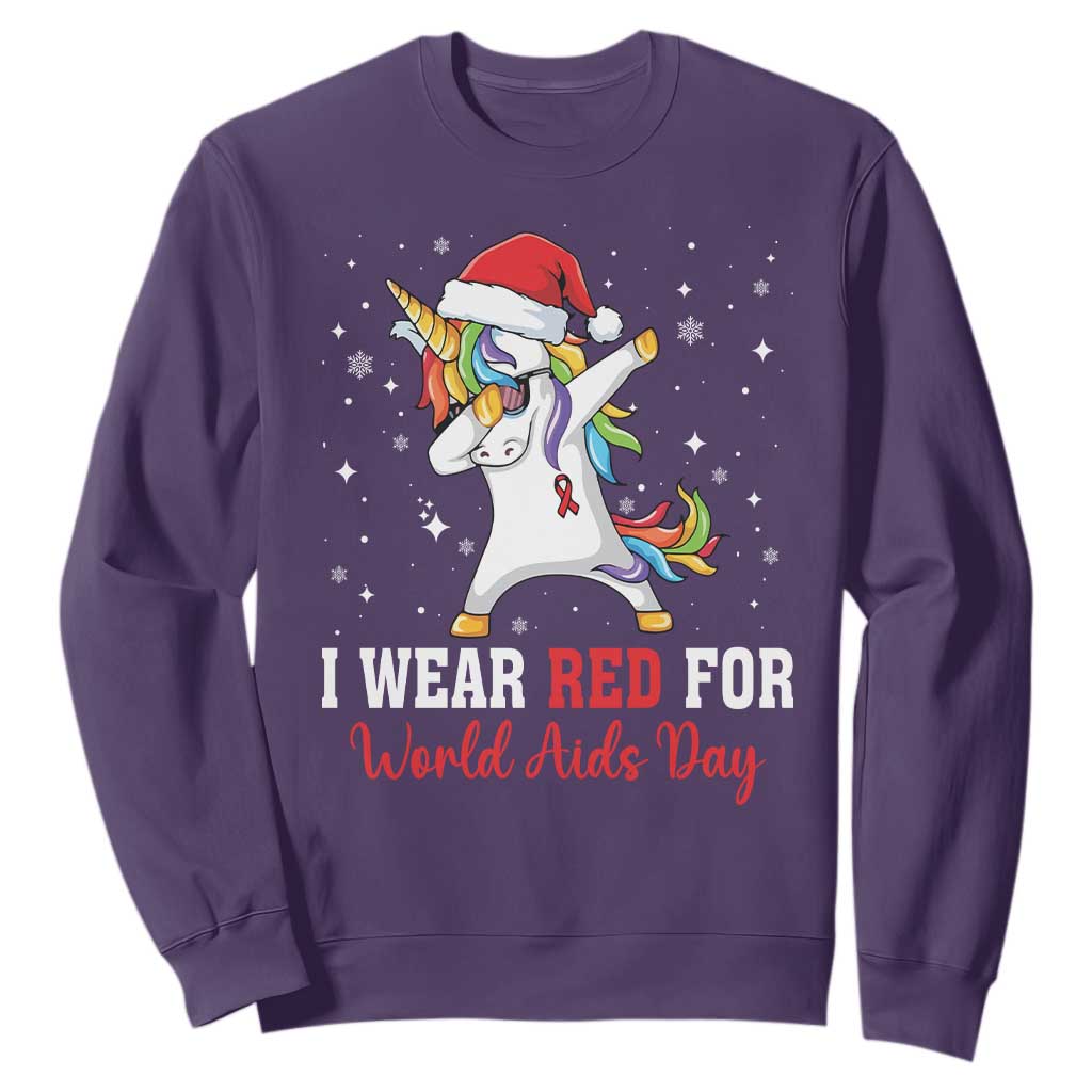 I Wear Red For World AIDS Day Sweatshirt Santa Unicorn Dabbing Christmas Gift TS12 Purple Print Your Wear