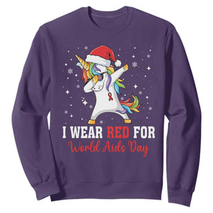 I Wear Red For World AIDS Day Sweatshirt Santa Unicorn Dabbing Christmas Gift TS12 Purple Print Your Wear