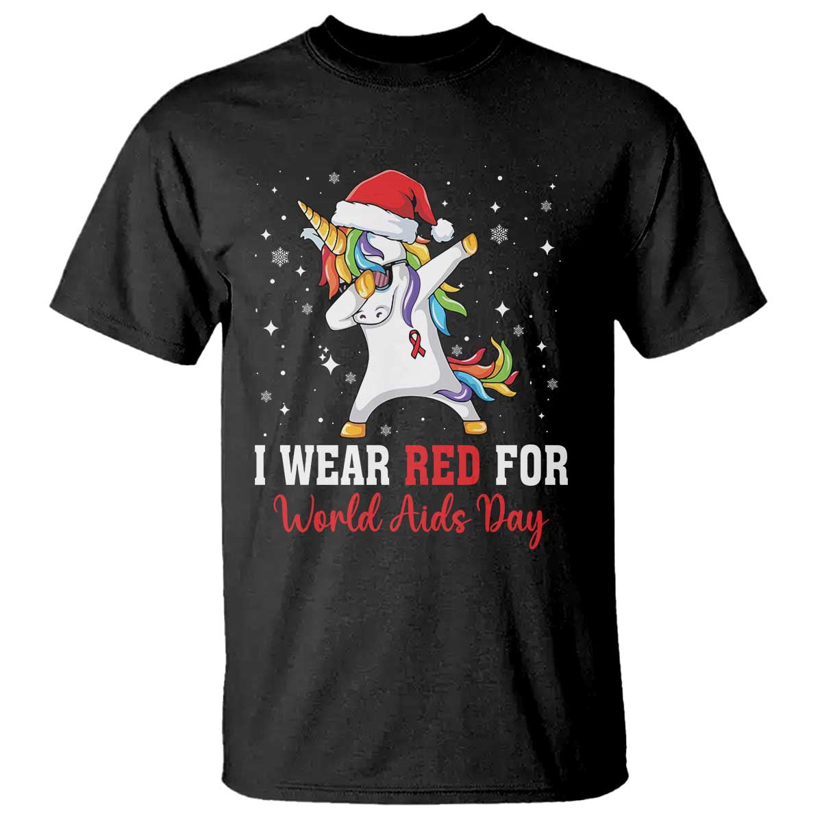 I Wear Red For World AIDS Day T Shirt Santa Unicorn Dabbing Christmas Gift TS12 Black Print Your Wear