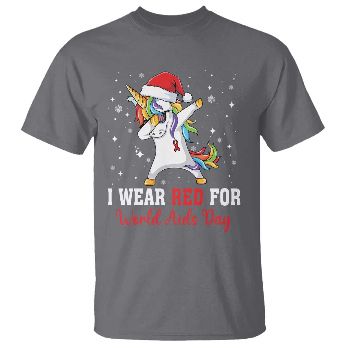 I Wear Red For World AIDS Day T Shirt Santa Unicorn Dabbing Christmas Gift TS12 Charcoal Print Your Wear
