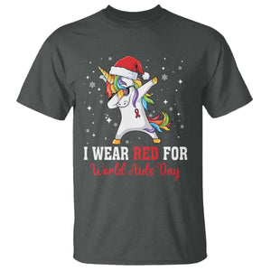 I Wear Red For World AIDS Day T Shirt Santa Unicorn Dabbing Christmas Gift TS12 Dark Heather Print Your Wear