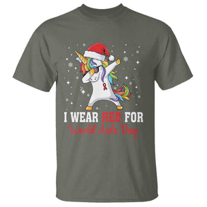 I Wear Red For World AIDS Day T Shirt Santa Unicorn Dabbing Christmas Gift TS12 Military Green Print Your Wear