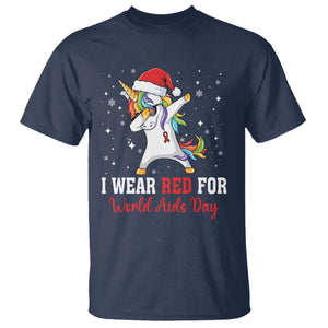 I Wear Red For World AIDS Day T Shirt Santa Unicorn Dabbing Christmas Gift TS12 Navy Print Your Wear