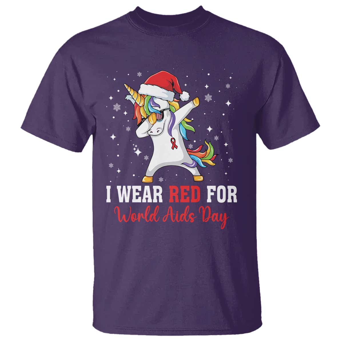 I Wear Red For World AIDS Day T Shirt Santa Unicorn Dabbing Christmas Gift TS12 Purple Print Your Wear
