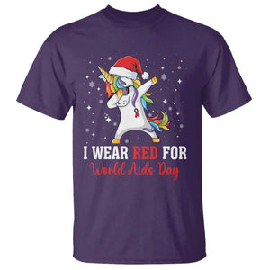 I Wear Red For World AIDS Day T Shirt Santa Unicorn Dabbing Christmas Gift TS12 Purple Print Your Wear