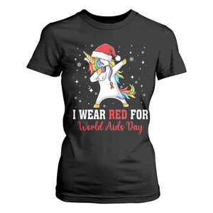 I Wear Red For World AIDS Day T Shirt For Women Santa Unicorn Dabbing Christmas Gift TS12 Black Print Your Wear