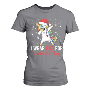 I Wear Red For World AIDS Day T Shirt For Women Santa Unicorn Dabbing Christmas Gift TS12 Charcoal Print Your Wear