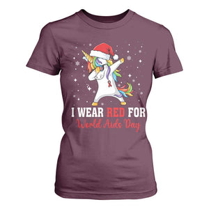 I Wear Red For World AIDS Day T Shirt For Women Santa Unicorn Dabbing Christmas Gift TS12 Maroon Print Your Wear