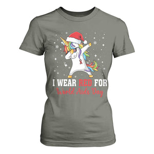 I Wear Red For World AIDS Day T Shirt For Women Santa Unicorn Dabbing Christmas Gift TS12 Military Green Print Your Wear