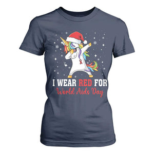 I Wear Red For World AIDS Day T Shirt For Women Santa Unicorn Dabbing Christmas Gift TS12 Navy Print Your Wear