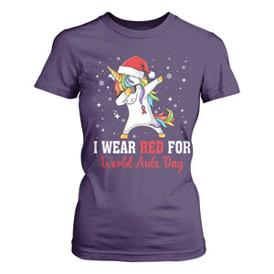 I Wear Red For World AIDS Day T Shirt For Women Santa Unicorn Dabbing Christmas Gift TS12 Purple Print Your Wear