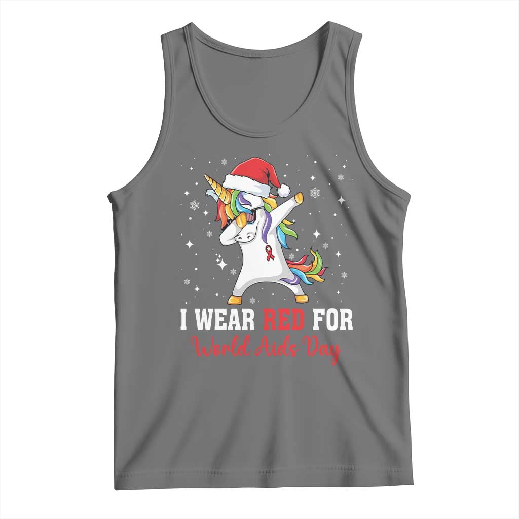 I Wear Red For World AIDS Day Tank Top Santa Unicorn Dabbing Christmas Gift TS12 Black Heather Print Your Wear