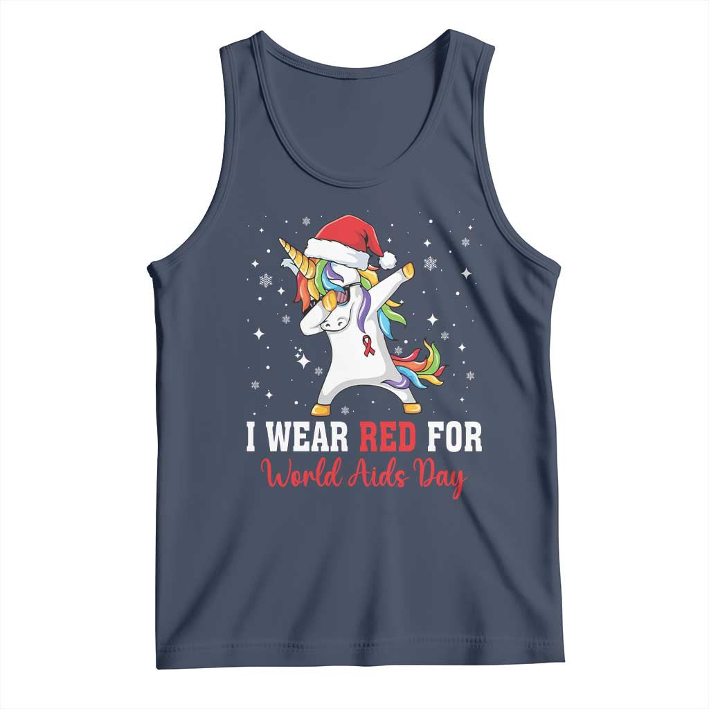 I Wear Red For World AIDS Day Tank Top Santa Unicorn Dabbing Christmas Gift TS12 Navy Print Your Wear