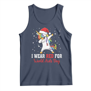 I Wear Red For World AIDS Day Tank Top Santa Unicorn Dabbing Christmas Gift TS12 Navy Print Your Wear