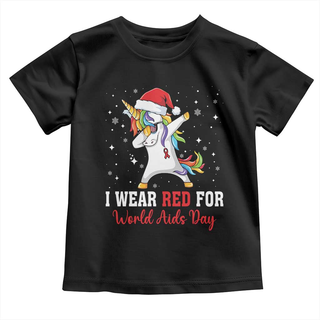 I Wear Red For World AIDS Day Toddler T Shirt Santa Unicorn Dabbing Christmas Gift TS12 Black Print Your Wear