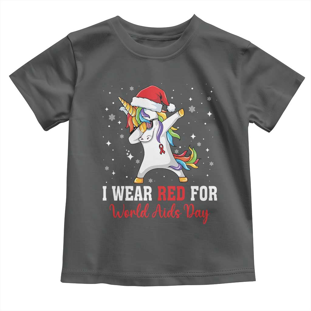 I Wear Red For World AIDS Day Toddler T Shirt Santa Unicorn Dabbing Christmas Gift TS12 Dark Heather Print Your Wear