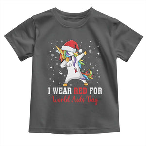 I Wear Red For World AIDS Day Toddler T Shirt Santa Unicorn Dabbing Christmas Gift TS12 Dark Heather Print Your Wear