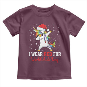 I Wear Red For World AIDS Day Toddler T Shirt Santa Unicorn Dabbing Christmas Gift TS12 Maroon Print Your Wear