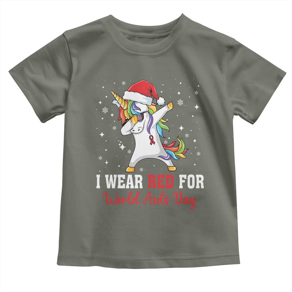 I Wear Red For World AIDS Day Toddler T Shirt Santa Unicorn Dabbing Christmas Gift TS12 Military Green Print Your Wear