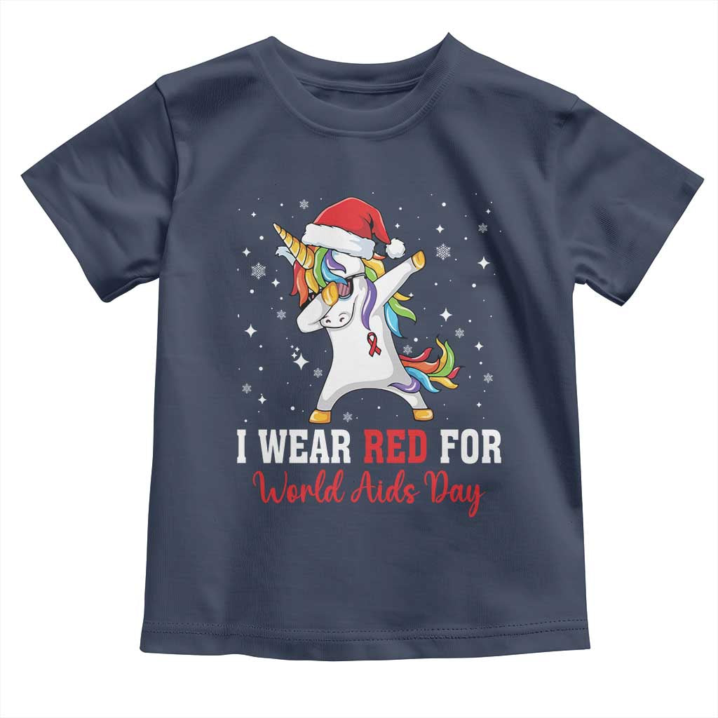 I Wear Red For World AIDS Day Toddler T Shirt Santa Unicorn Dabbing Christmas Gift TS12 Navy Print Your Wear