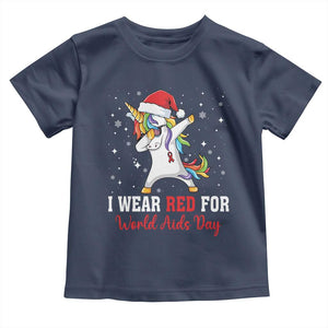 I Wear Red For World AIDS Day Toddler T Shirt Santa Unicorn Dabbing Christmas Gift TS12 Navy Print Your Wear