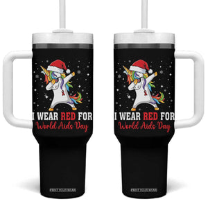 I Wear Red For World AIDS Day Tumbler With Handle Santa Unicorn Dabbing Christmas Gift TS12 One Size: 40 oz Black Print Your Wear