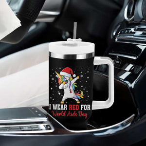 I Wear Red For World AIDS Day Tumbler With Handle Santa Unicorn Dabbing Christmas Gift TS12 Print Your Wear