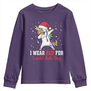 I Wear Red For World AIDS Day Youth Sweatshirt Santa Unicorn Dabbing Christmas Gift TS12 Purple Print Your Wear